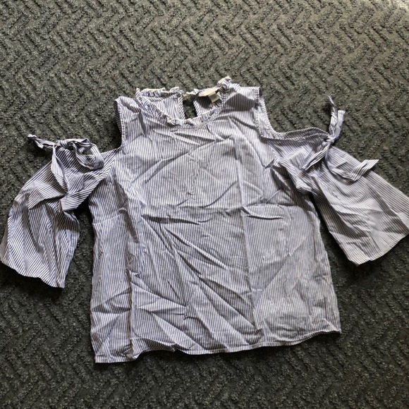 belle sky Tops - Belle Sky Blue and White Striped Blouse